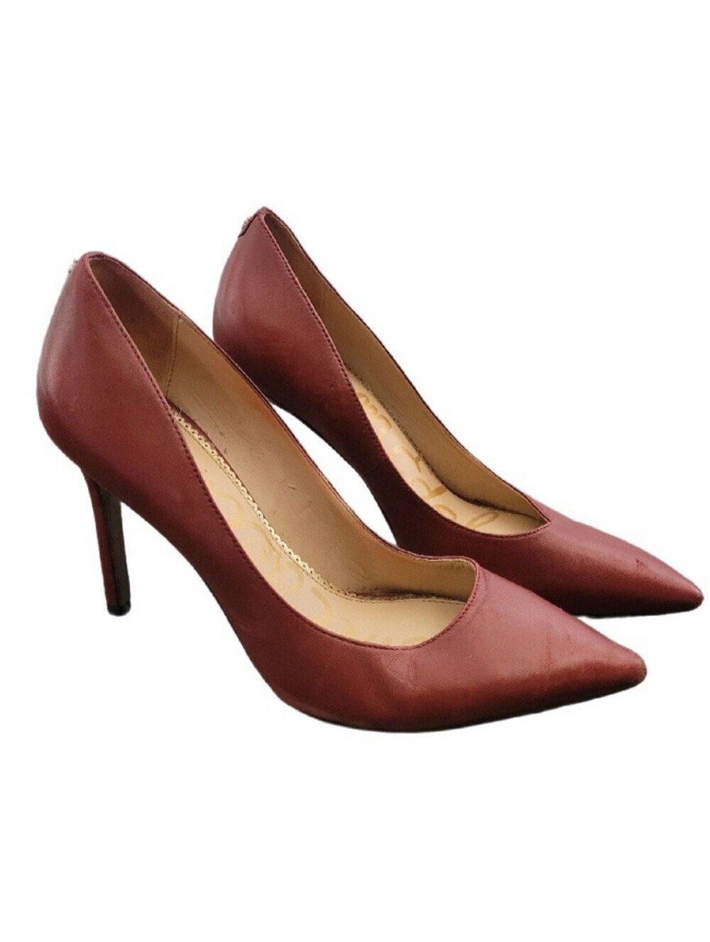 SAM Edelman Hazel Pointed-Toe Leather Pumps Sz 7.5 Burgundy Stiletto Heel